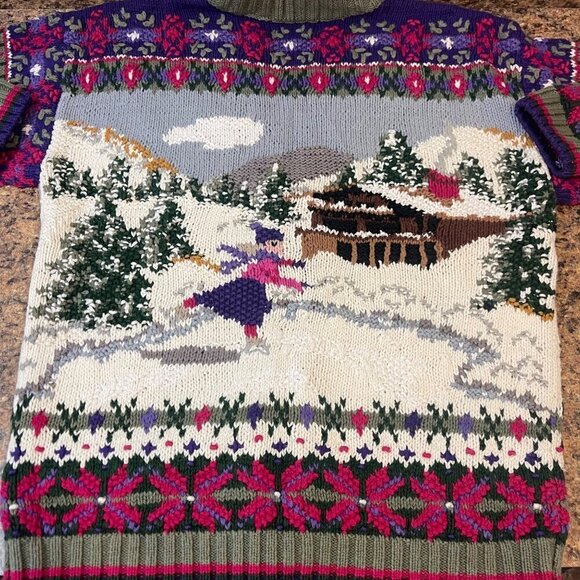 Vtg Northern Isles Hand Knit Sweater L 90s Cabincore Suicide Ski Skate Fair Isle - Picture 1 of 16